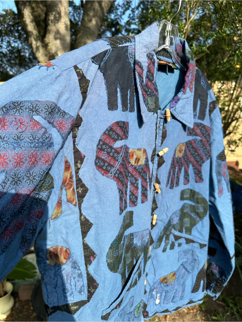 VTG Indian Tropical Fashion Elephant Patchwork Quilted Applique Jacket Indigo L - Picture 4 of 7